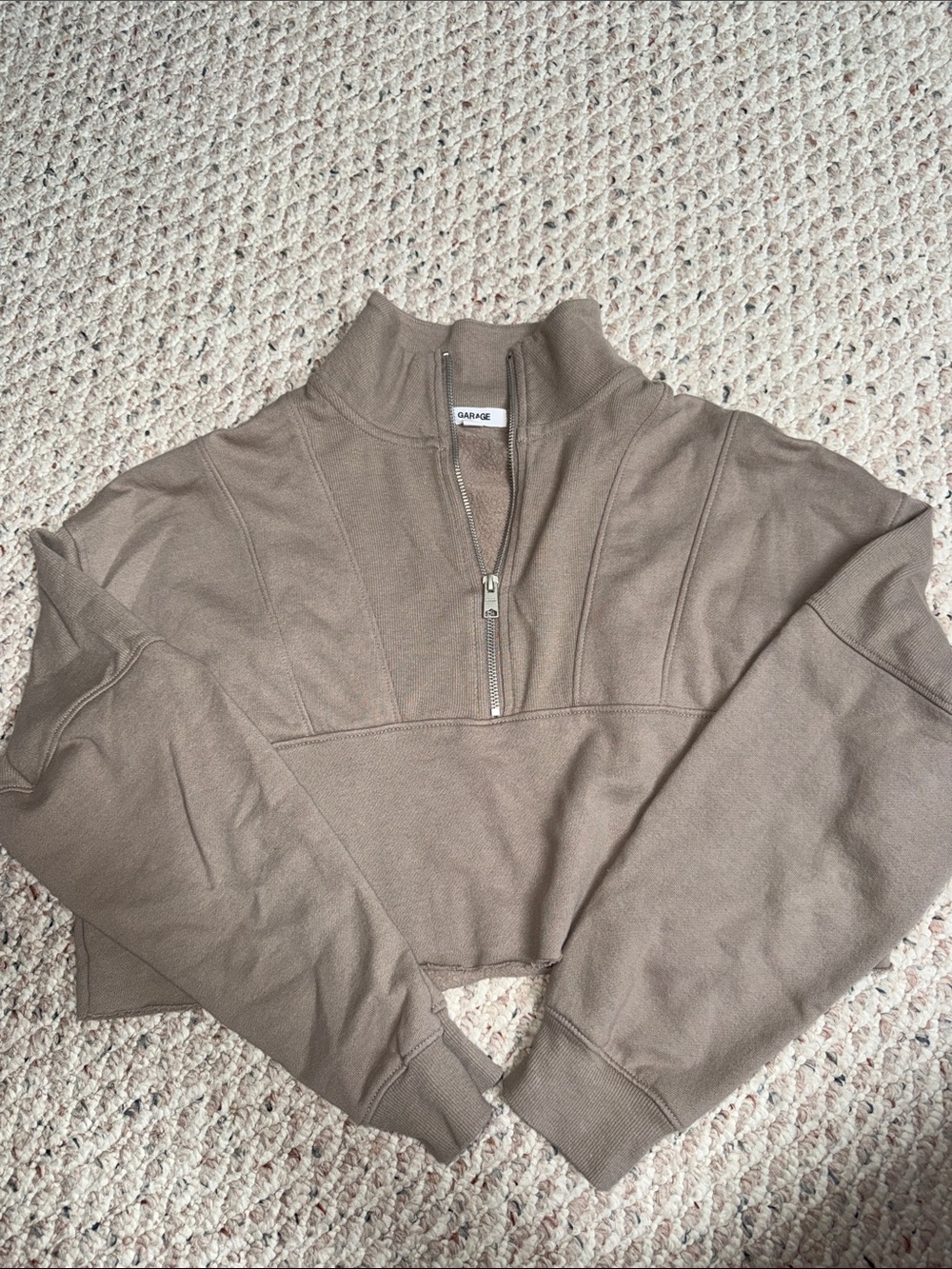 Garage Cropped Half-Zip Sweatshirt in Taupe